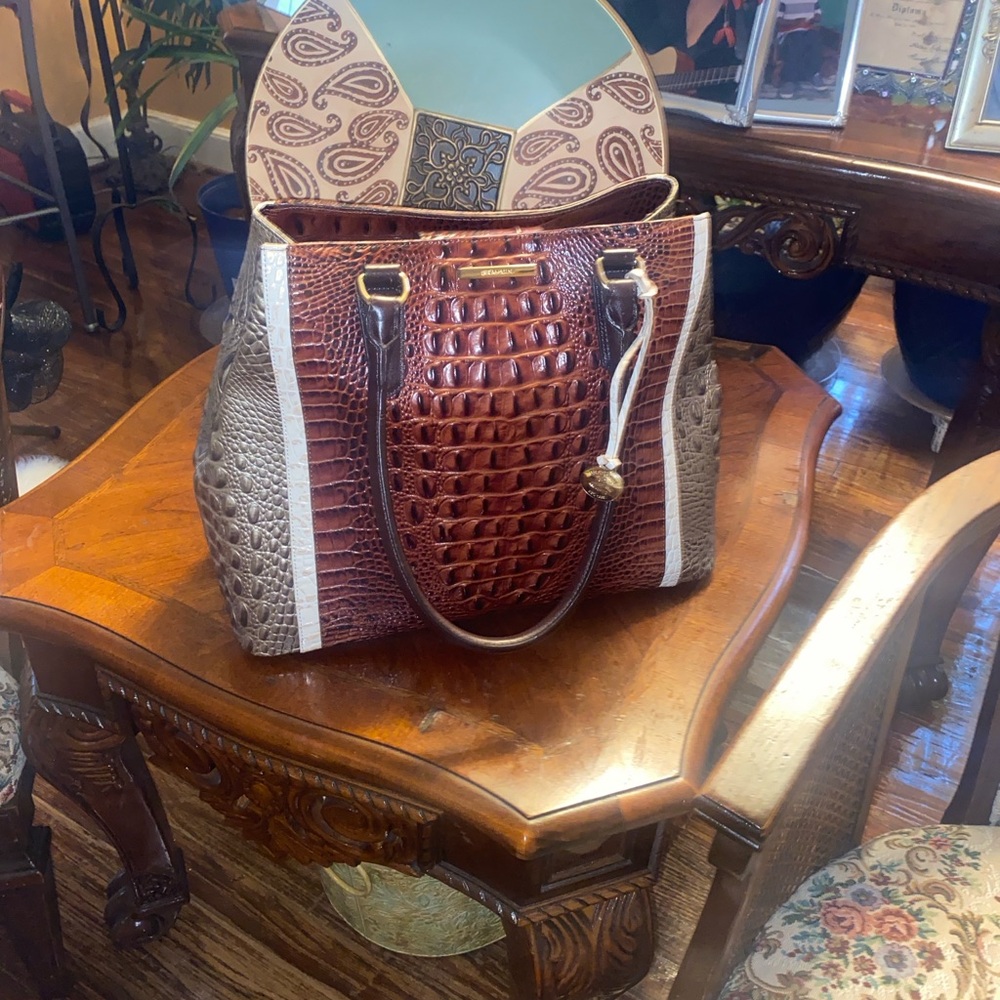 Brahmin Brown and Cream Crocodile-Embossed Tote